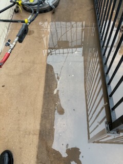 Patio walkway being pressure washed